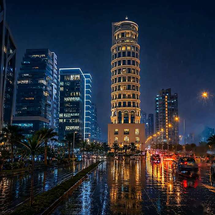 Islamabad street at night in the rain